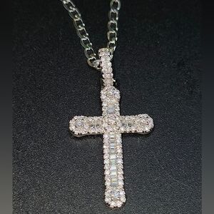✨ Moissanite Cross Pendant Necklace, S925 Sterling Silver, Figuaro S925 CHAIN ✨